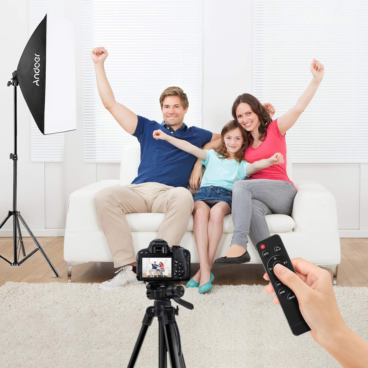 Andoer Softbox Photography Lighting Kit Professional Studio Equipment with 20"x28" Softbox, 2800-5700K 85W Bi-Color Temperature Bulb with Remote, Light Stand, Boom Arm for Portrait Product Shooting - Image 8